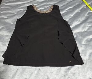Gaudi' Black Sleeveless Blouse with Colorful Neckline